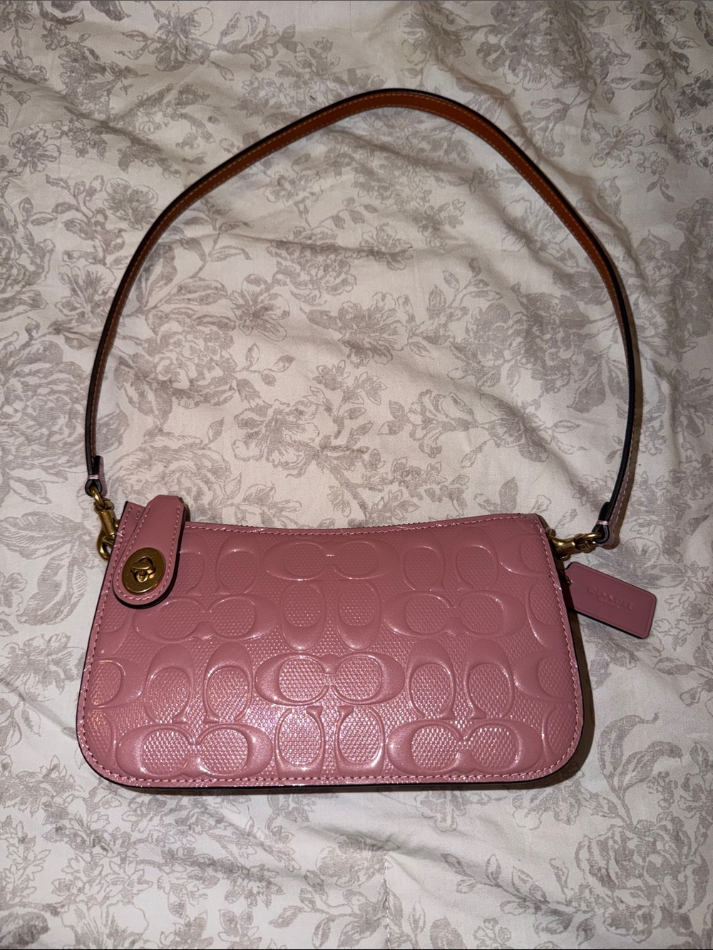 Coach Pink Embossed Signature Leather Shoulder Bag